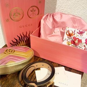 Gucci Pink and Gold Women's Belt Bag - Full Set